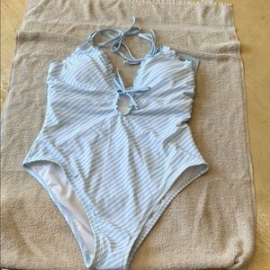 Shade & Shore Blue Striped One Piece Swimsuit